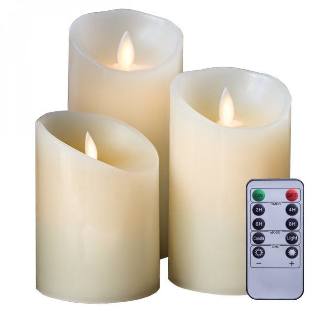 Lot de 3 bougies à LED 10, 12,5 et 15 cm en cire avec télécommande, flamme vacillante - Vivezen