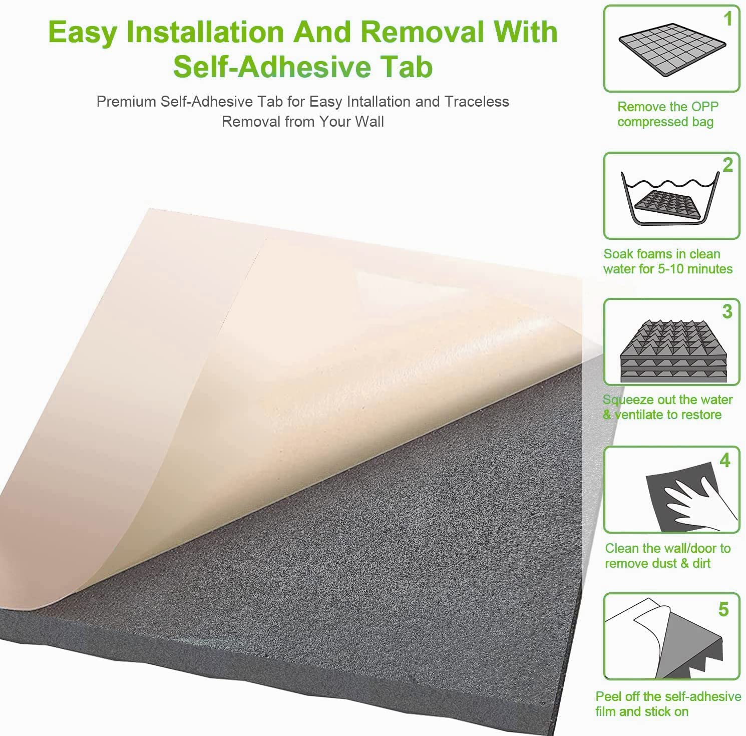 12 cuscinetti in schiuma acustica ad alta densità, pannelli acustici piramidali autoadesivi 30×30×5 cm, adatti per studi di registrazione, grigio - 2