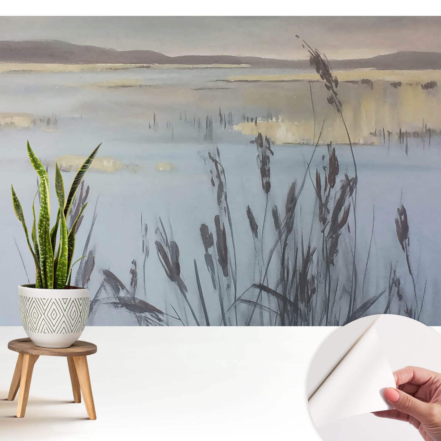 Tapeta samoprzylepna - nowoczesna stylowa elegancka wykończenie wysokiej jakości 208x146 cm - Jezioro z trzcinami refleksyjna przestrzeń TULUP