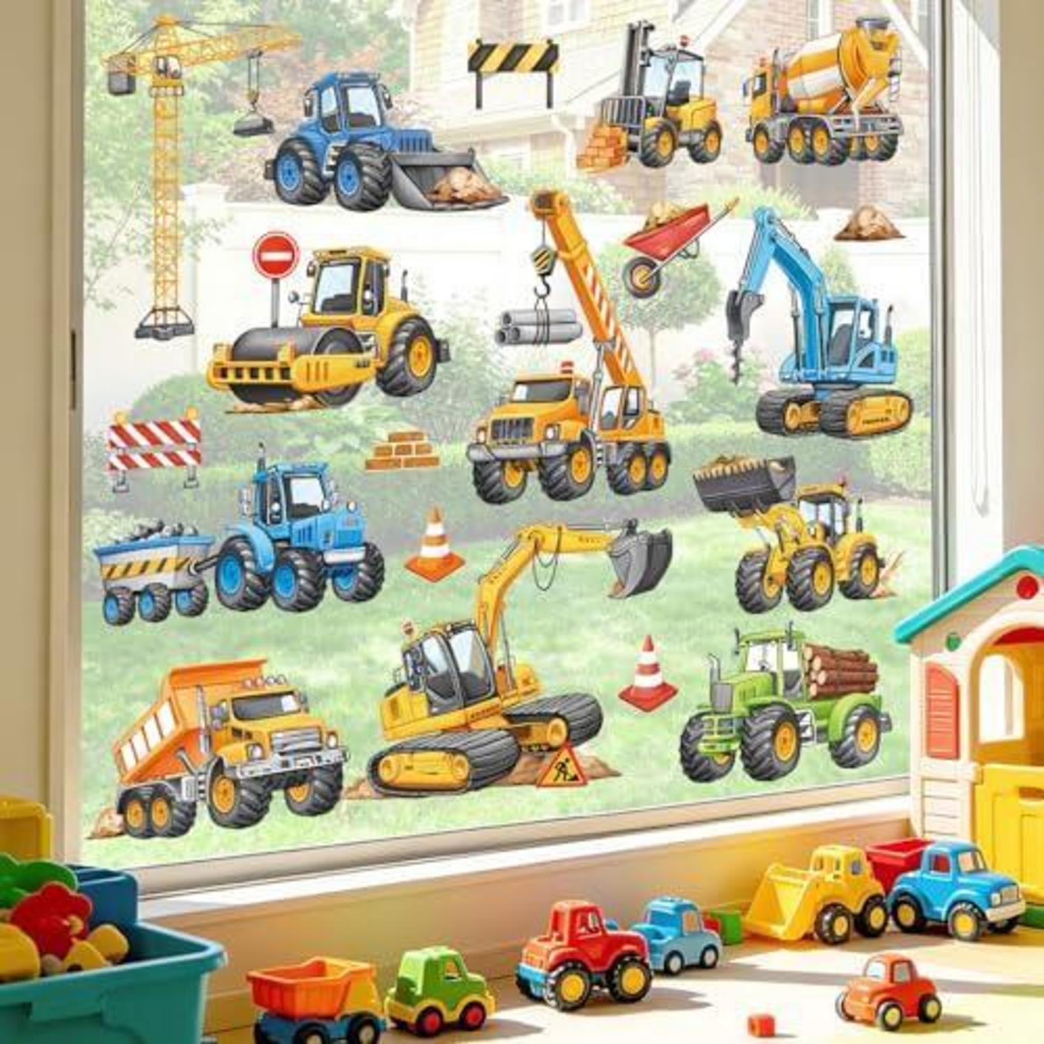 Sticker mural fenêtre chantier tracteur voiture 8 feuilles 21x30cm ...