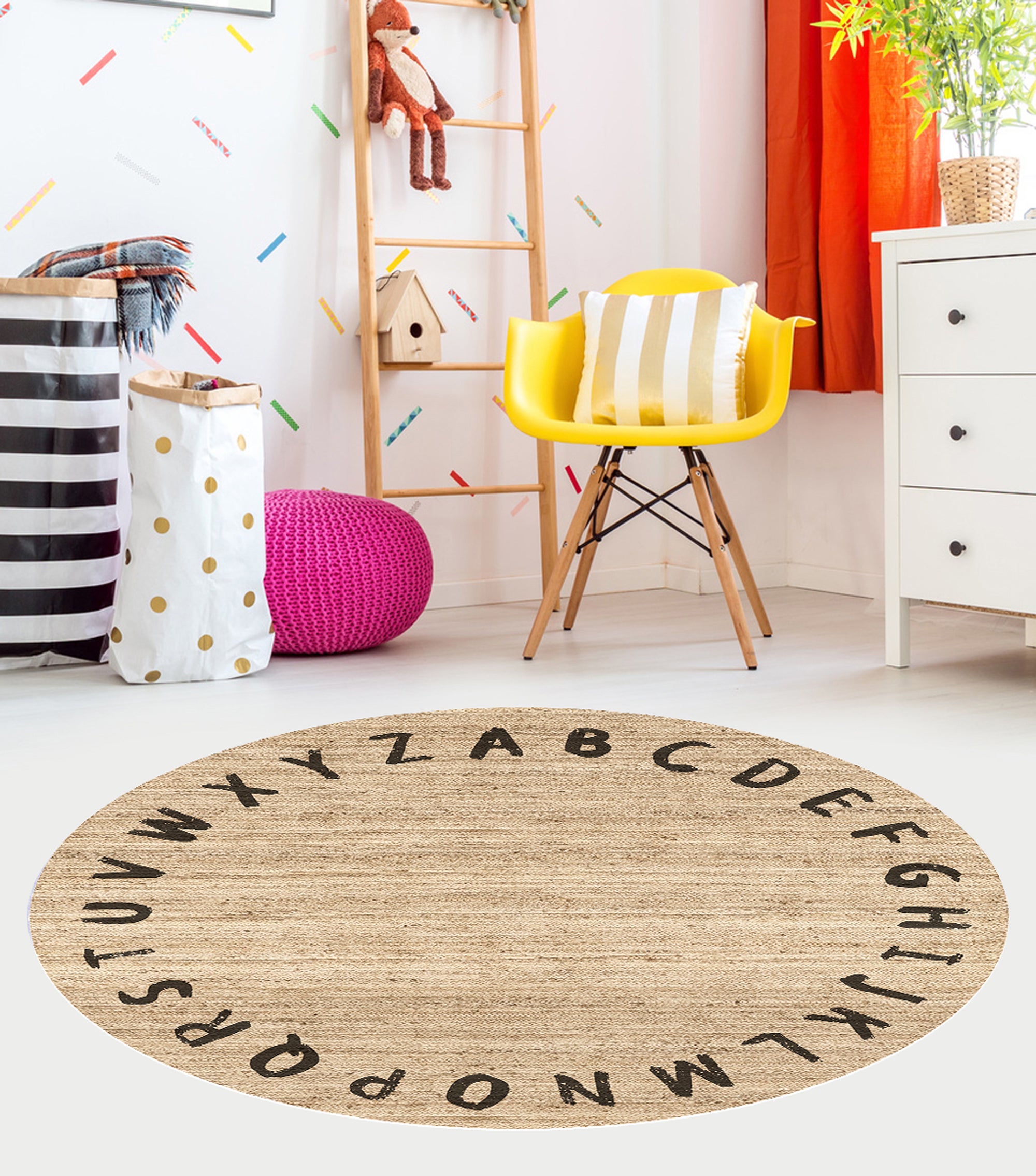 ABC Vinyl Carpet Black [średnica] 150 cm - Antypoślizgowy PVC, winyl do pokoju dziecięcego, trudnopalny i zmywalny