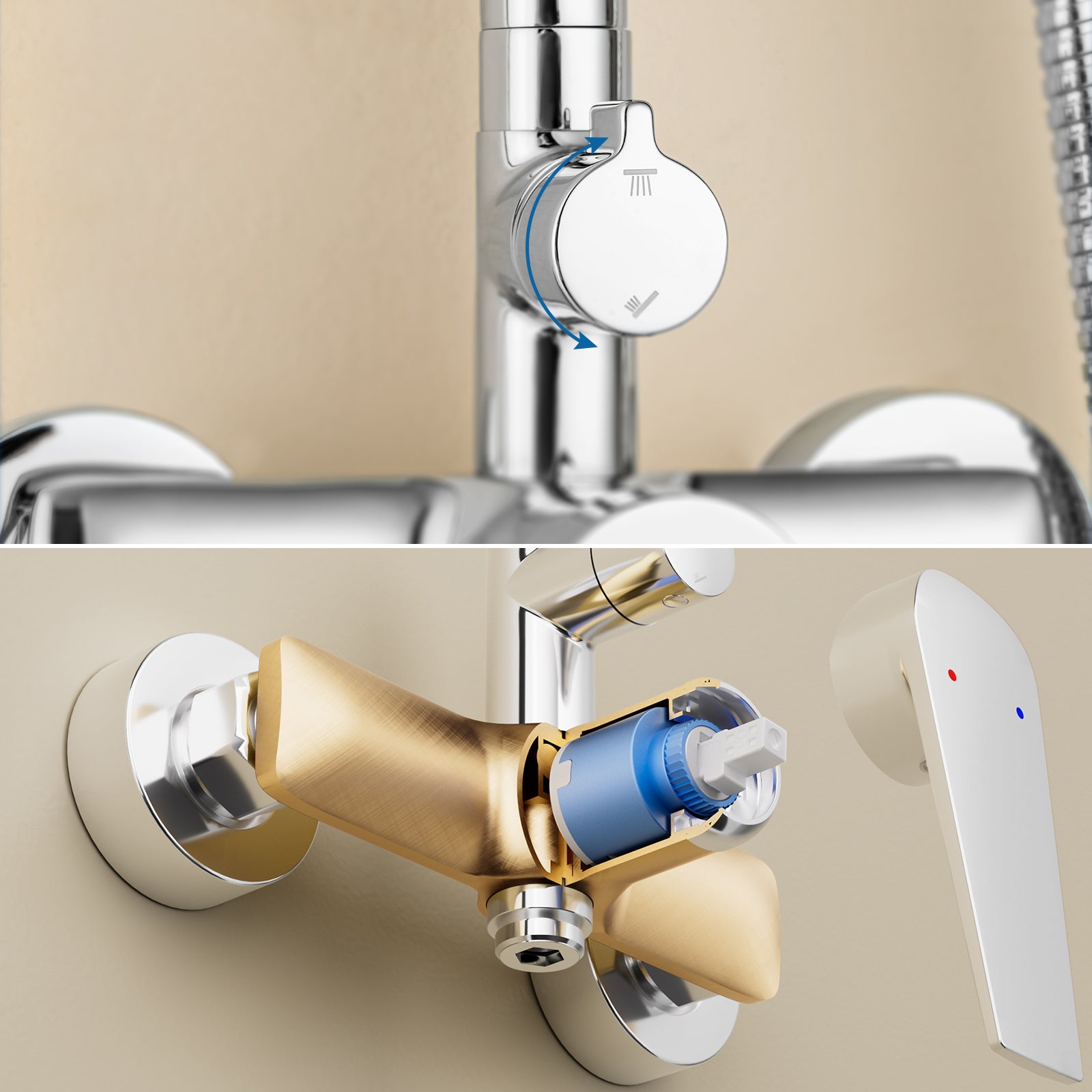 Auralum max Système Douche,avec Mitigeur Laiton,Colonne Douche Hauteur Réglable,Tête Douche Ronde 25 cm,Douchette 3 Jets,Acier Inoxydable,Chromé - 4