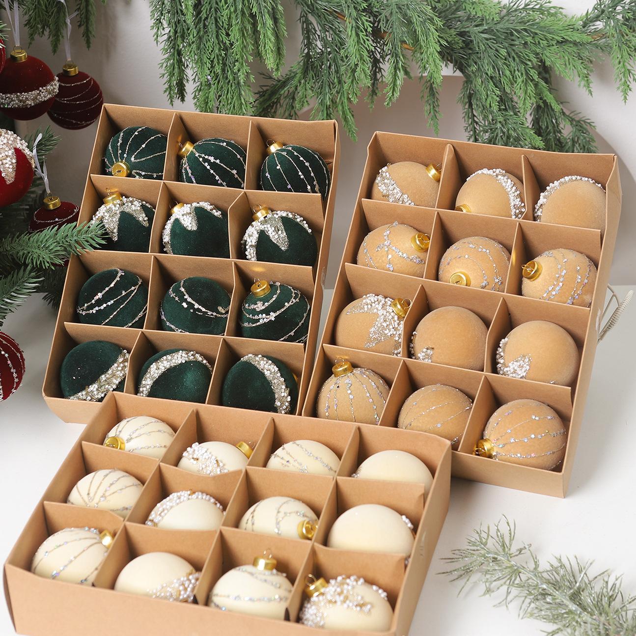 Conjunto de 12 bolas de Natal verdes,bolas flocadas para pendurar em árvores de Natal,adequadas para decoração de árvores de Natal, presentes de Natal - 5
