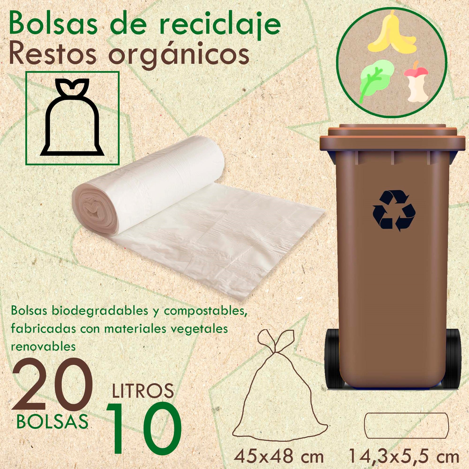 10 rotoli da 20 sacchetti per spazzatura biodegradabili e compostabili, capacità 10 L. - 2