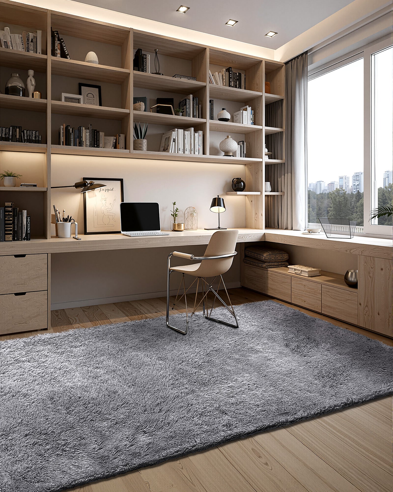Tapete de sala VEVOR de pelo longo de 2,44 x 3,05 m, decoração retangular, antiderrapante, macio e fofo, com base não tecida, cinza fumado - 5