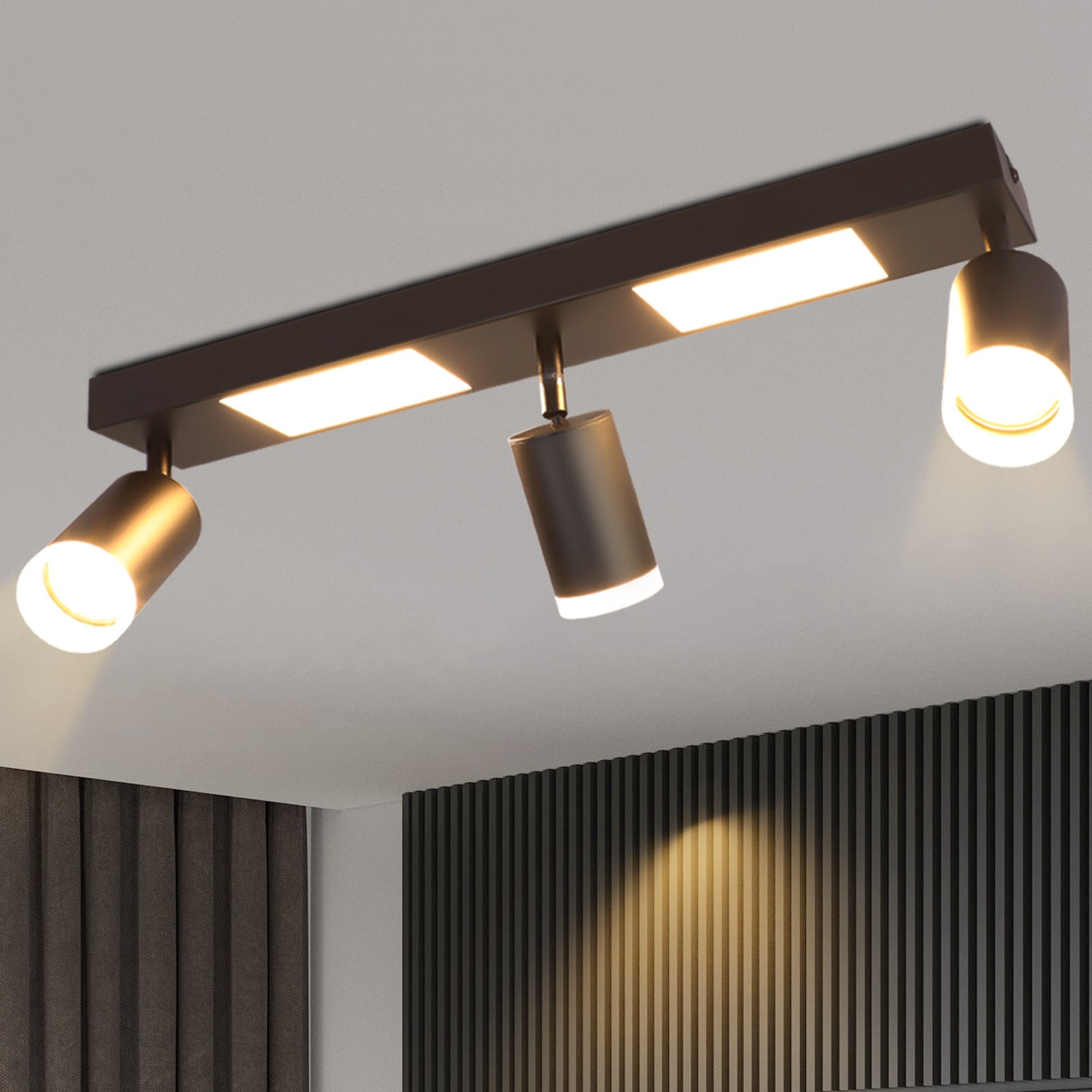 Zmh foco de techo 3 bombillas gu10 dormitorio 3000k 20w lámpara de cocina negro blanco cálido, orientable