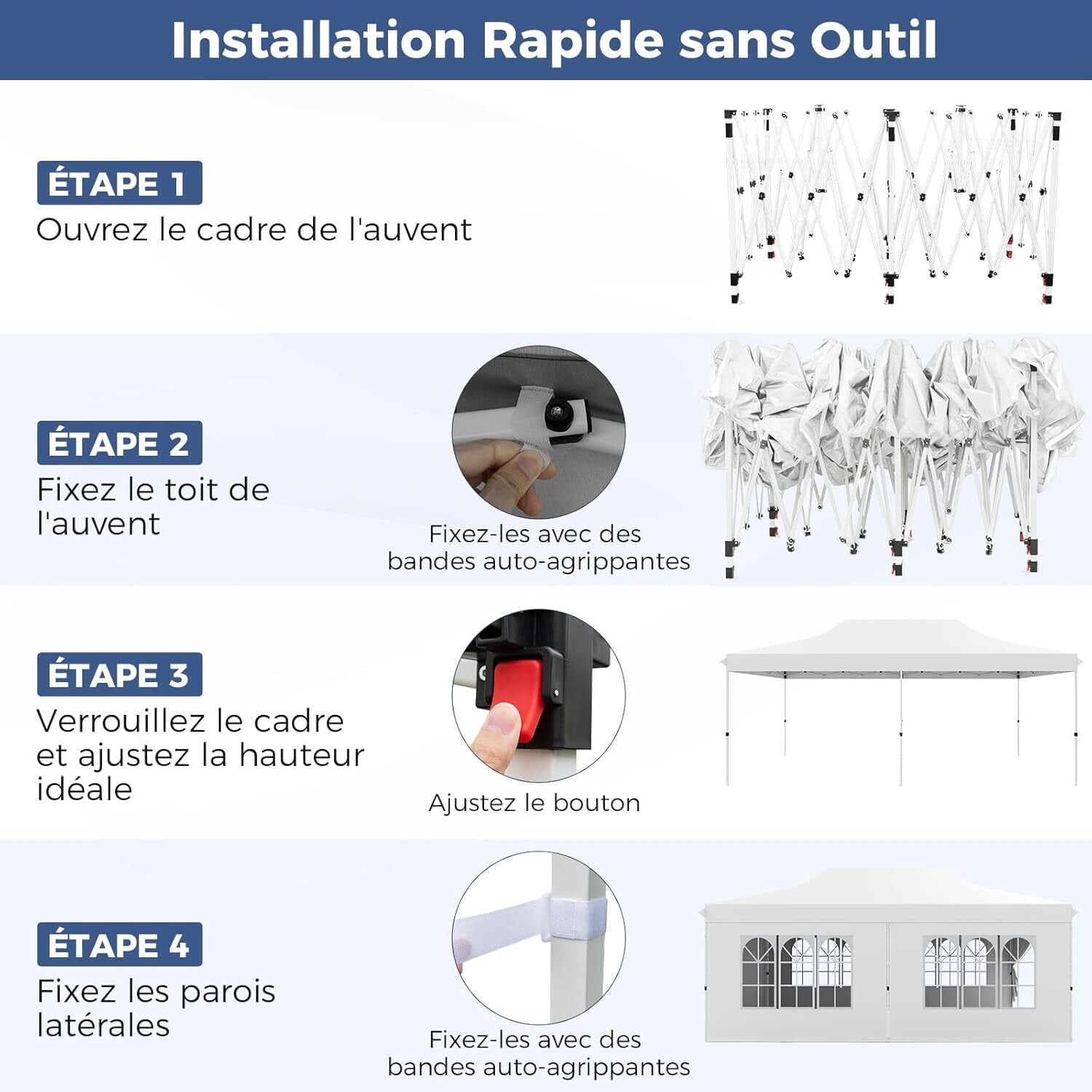 Tonnelle Pliable 3x6M avec 6 Parois Latérales, Barnum Tente de Réception Pliante Anti-UV 50+, Imperméable, 6 Sacs de Sable,Sac de Transport, Blanc - 4