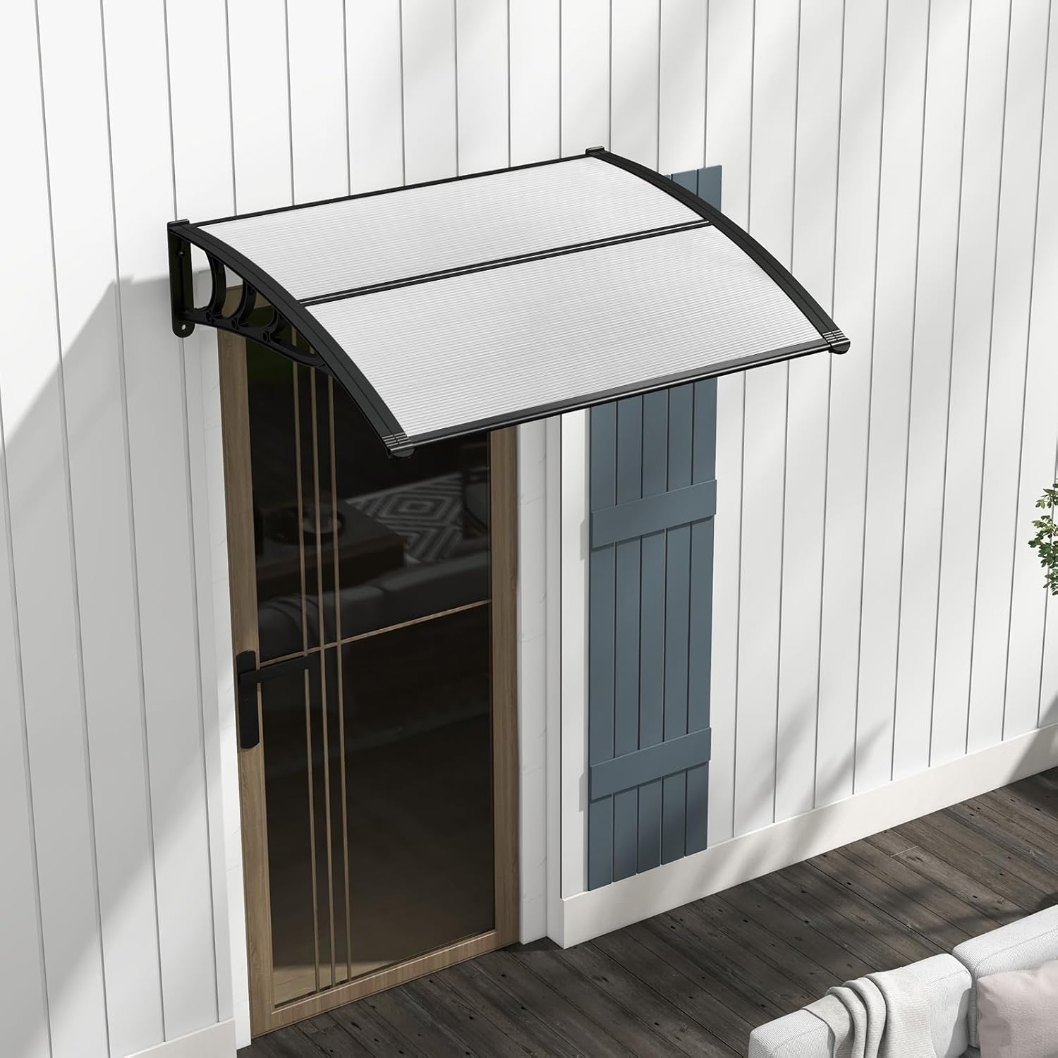 122 x 99 cm Toldo para porta de entrada Proteção solar, toldo para porta e janela exterior Folha de policarbonato (cinzento) - 4