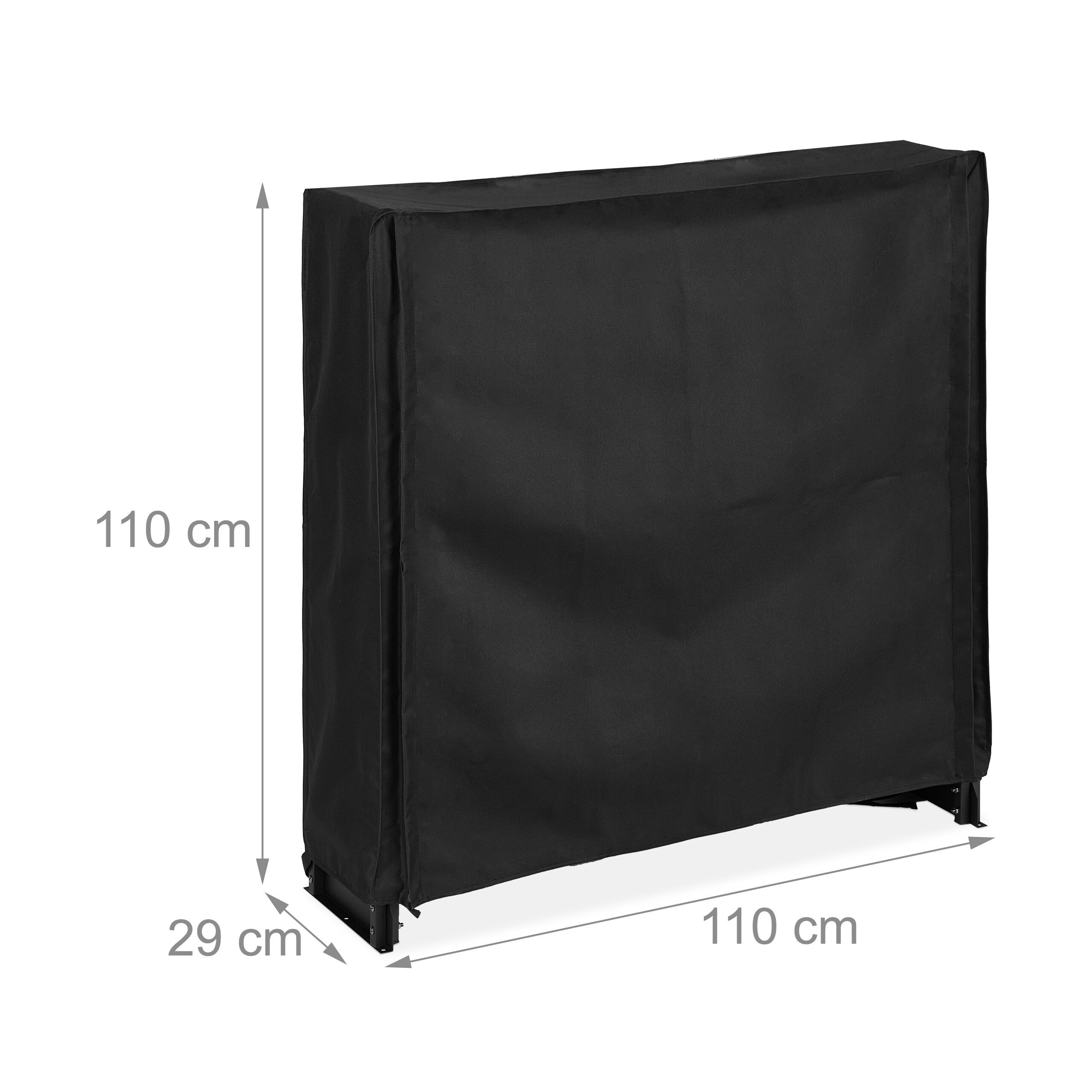 Range-bûches en fer avec housse pour bûches dès 25 cm, 110 x 110 x 29 cm, noir, taille M, Relaxdays - 4