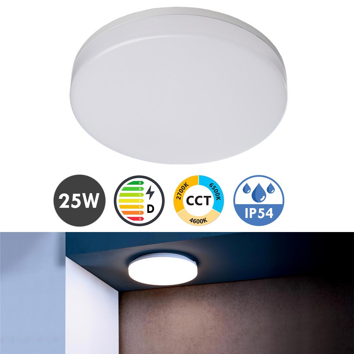 Altais lámpara de techo ip54 led 25w cct de 3000k a 6000k lámpara de techo moderna para exteriores balcón garaje sótano armario 230v