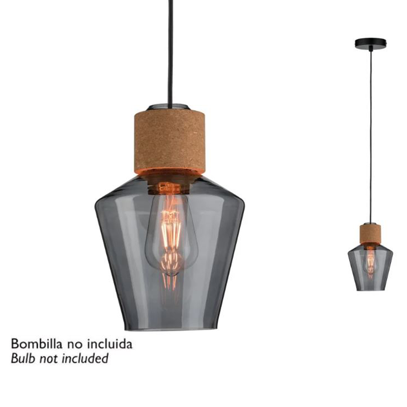 Neordic Luminaire en suspension Edla E27 max. 20W Verre fumé, Liège, Noir gradable Verre, Liège, Métal - 7