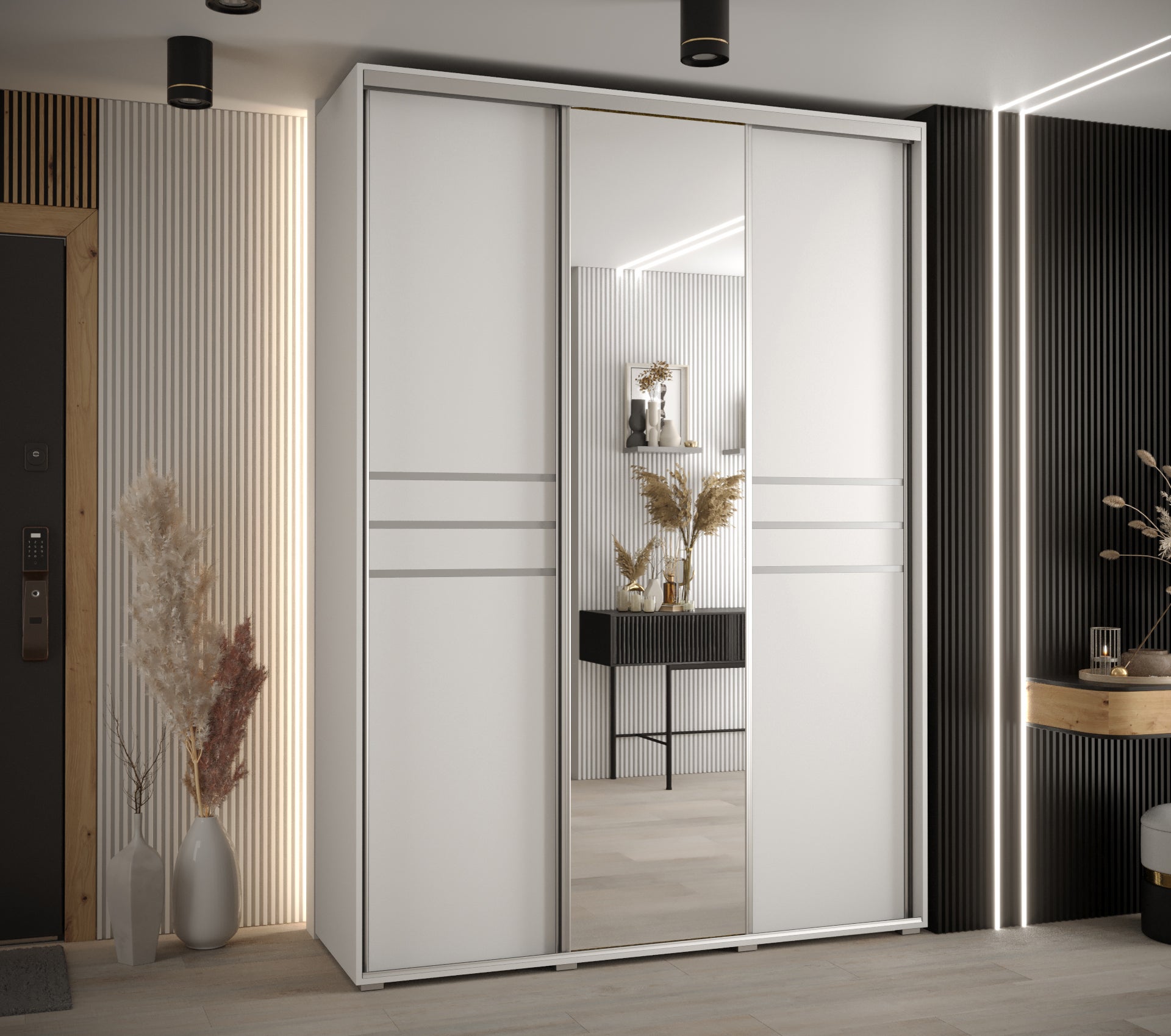 Szafa przesuwna z lustrem wysoka Davos 11 180 x 60 x 235,2 cm biały + biały + u. srebrny - Abiks Meble - 2