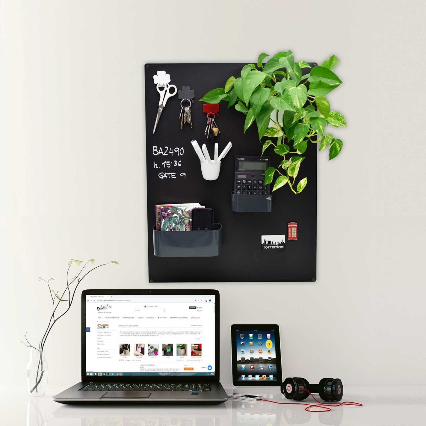 KalaMitica - Tableau Magnétique Mural 74 x 57 cm - Écrivable à la Craie et Effaçable - Noir Anthracite, avec Peinture Recyclée - 2