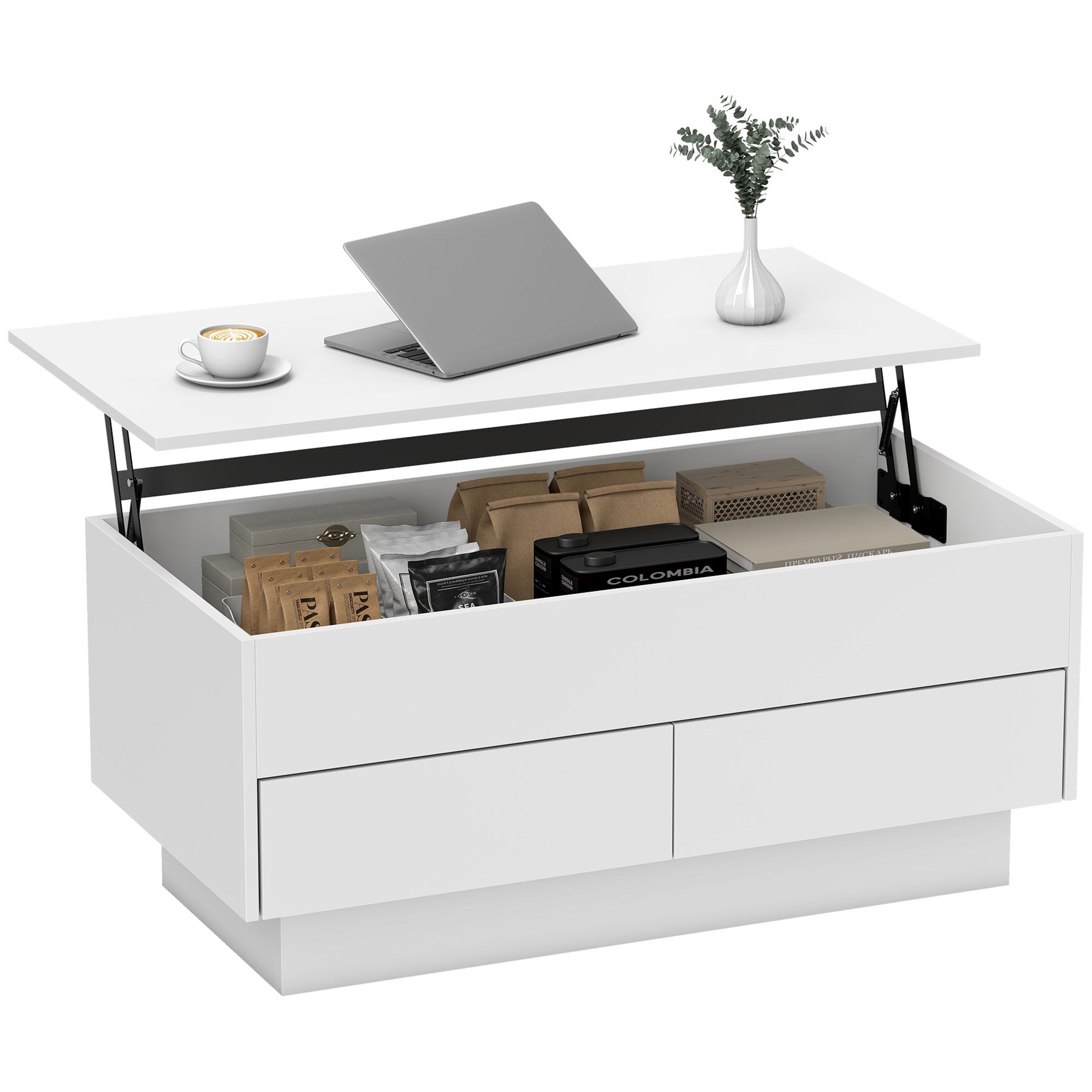 Table basse relevable, table de salon avec compartiment caché et 2 ...