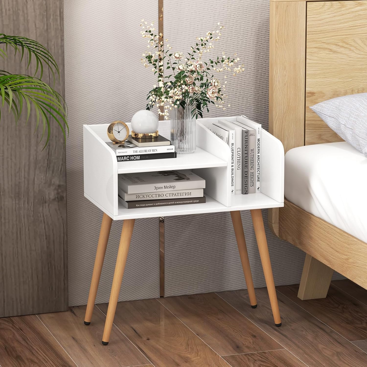 Lot De 2 Tables De Chevet Yaheetech - Blanc - Bois MDF - Avec 1 Tiroir - Contemporain
