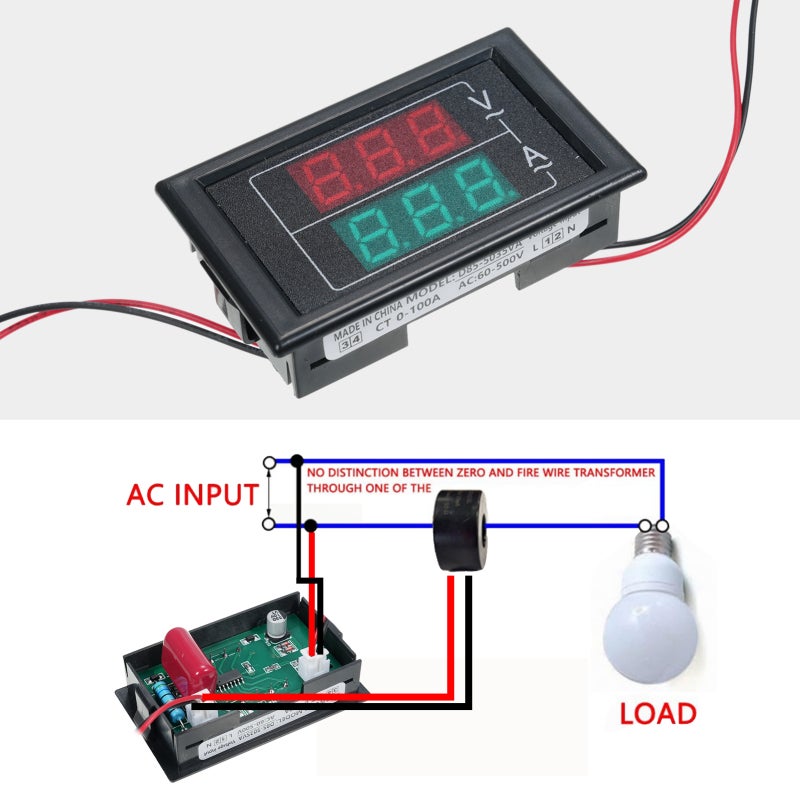 Voltmètre/ampèremètre AC60-500V avec transformateur de courant, noir. - 2