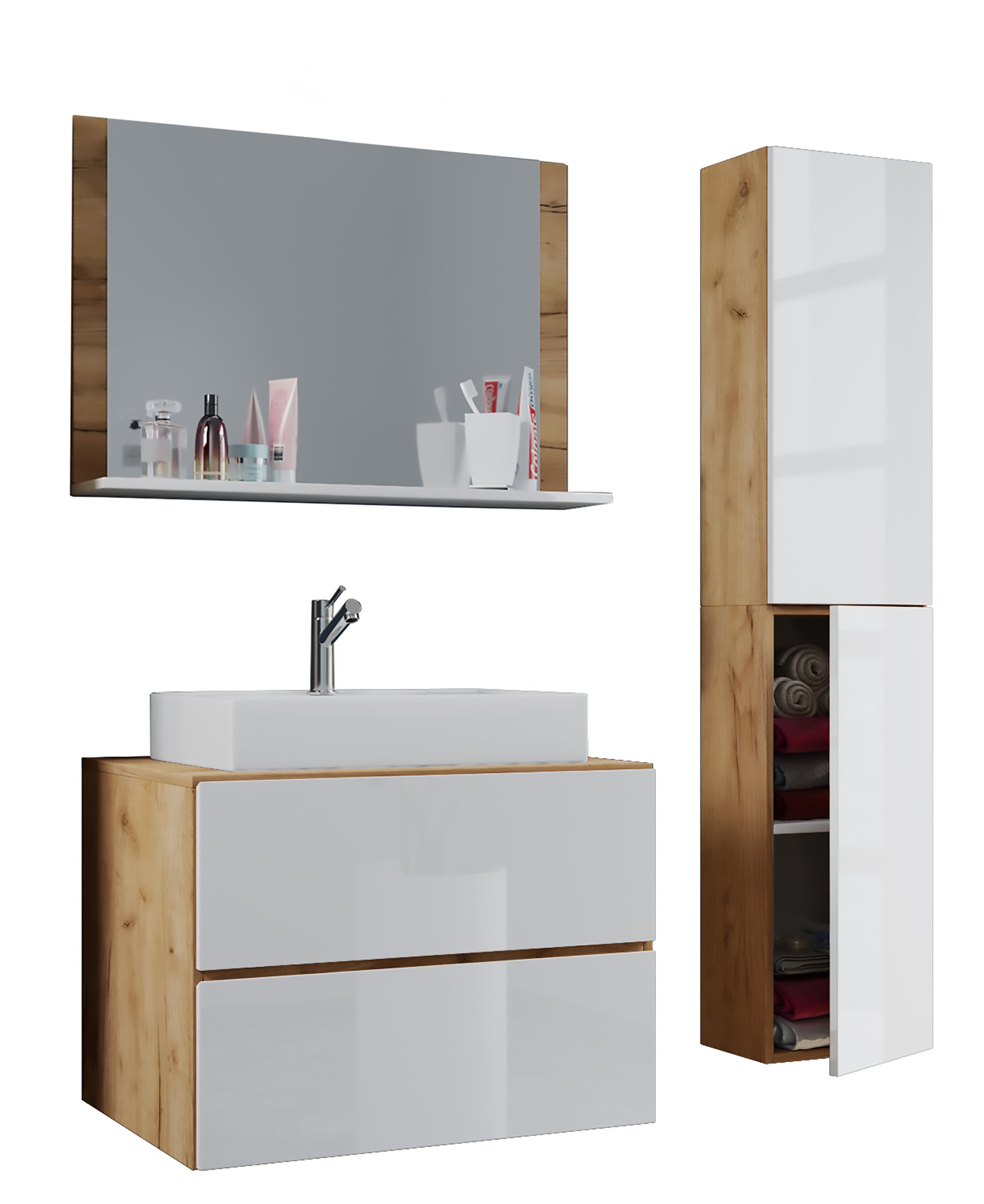 Vcm lavabo de muebles de baño lendas roble de miel / blanco h. 150 x b. 80 x t. 51 cm