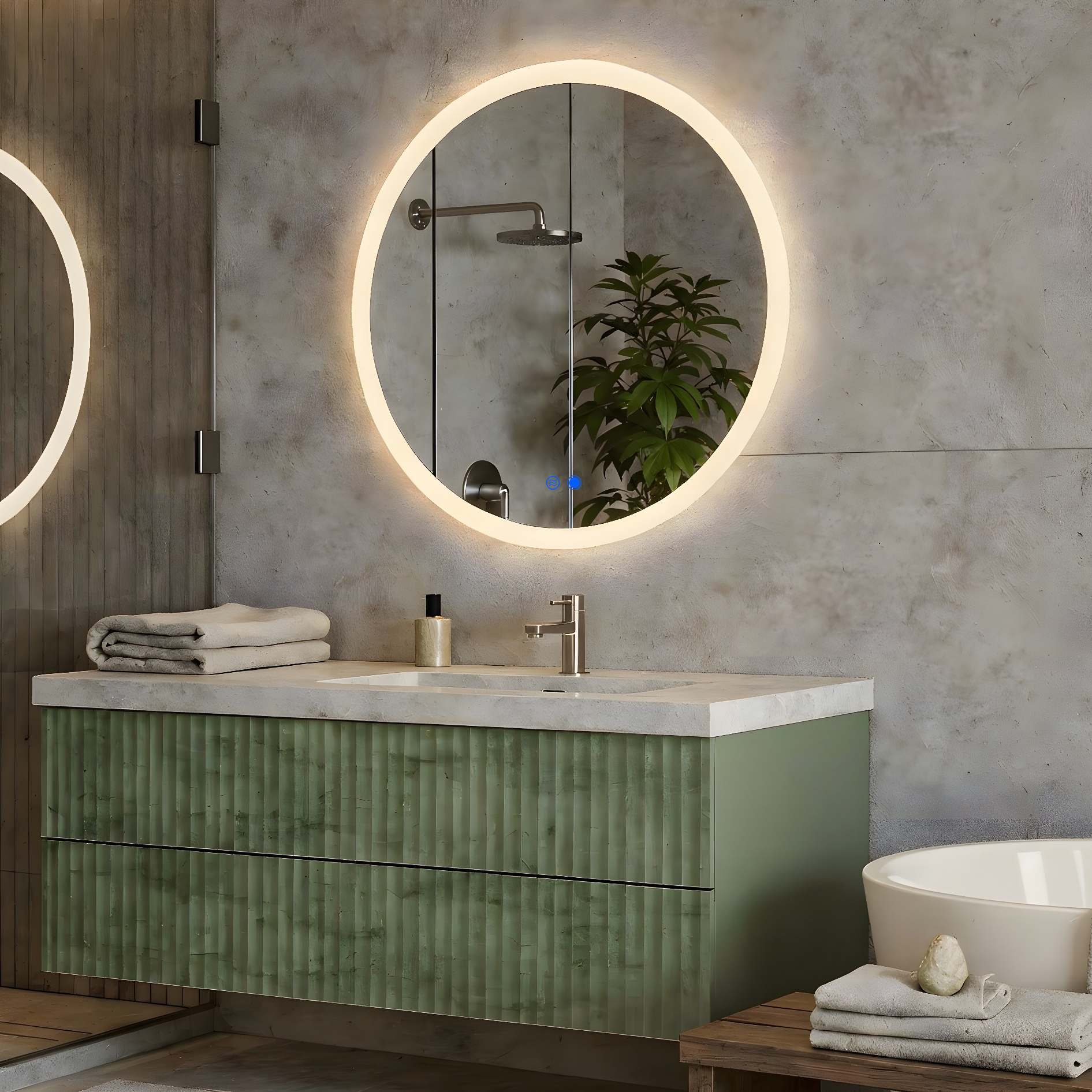 Okrągłe lustro łazienkowe 80 cm, lustro LED z ekranem dotykowym, systemem kolorów DUAL LED i funkcją przeciwmgielną