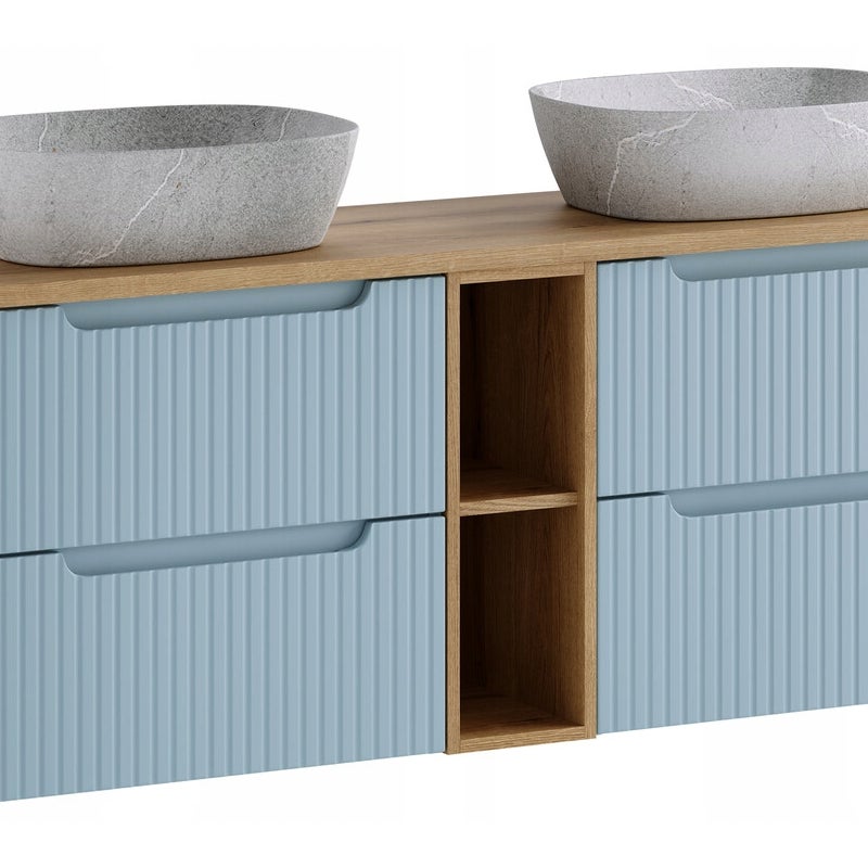 Szafka łazienkowa NOVA DENIM 140 cm denim z blatem i umywalkami