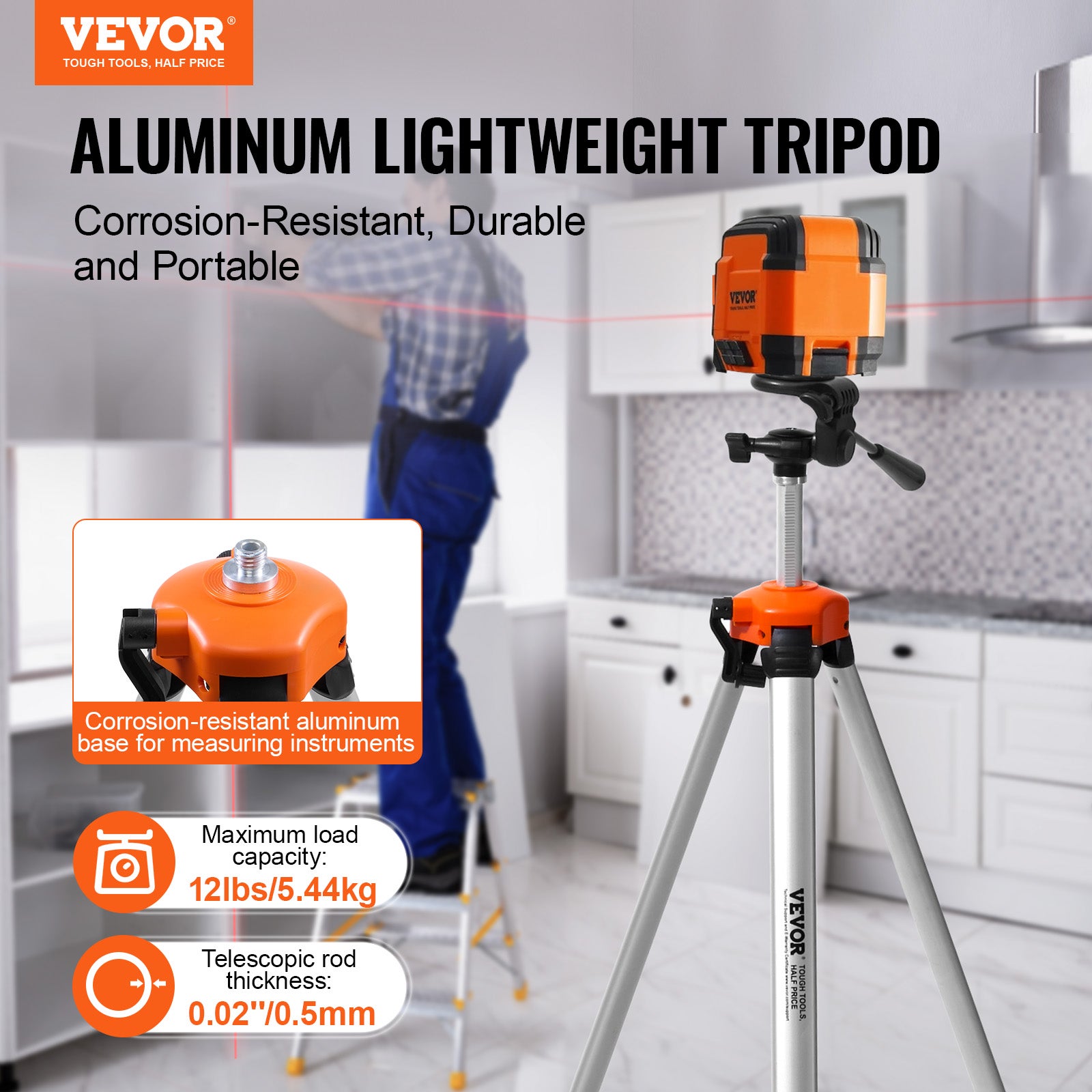 Trépied de niveau laser,support fileté VEVOR 1/4 x 20,réglage de la hauteur de 27,36