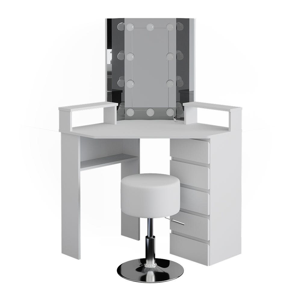 Vicco coiffeuse Conrada, Blanc/Sonoma, 80 cm avec éclairage LED et tabouret - Maison Vicco coiffeuse Conrada, Blanc/Sonoma, 80 cm avec éclairage LED et tabouret - Maison