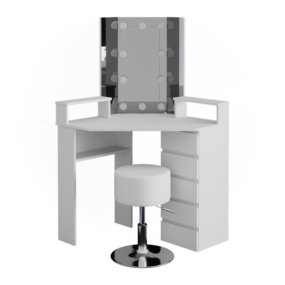 Table de Maquillage Lilli Commode de Coiffeuse avec Miroir Blanc