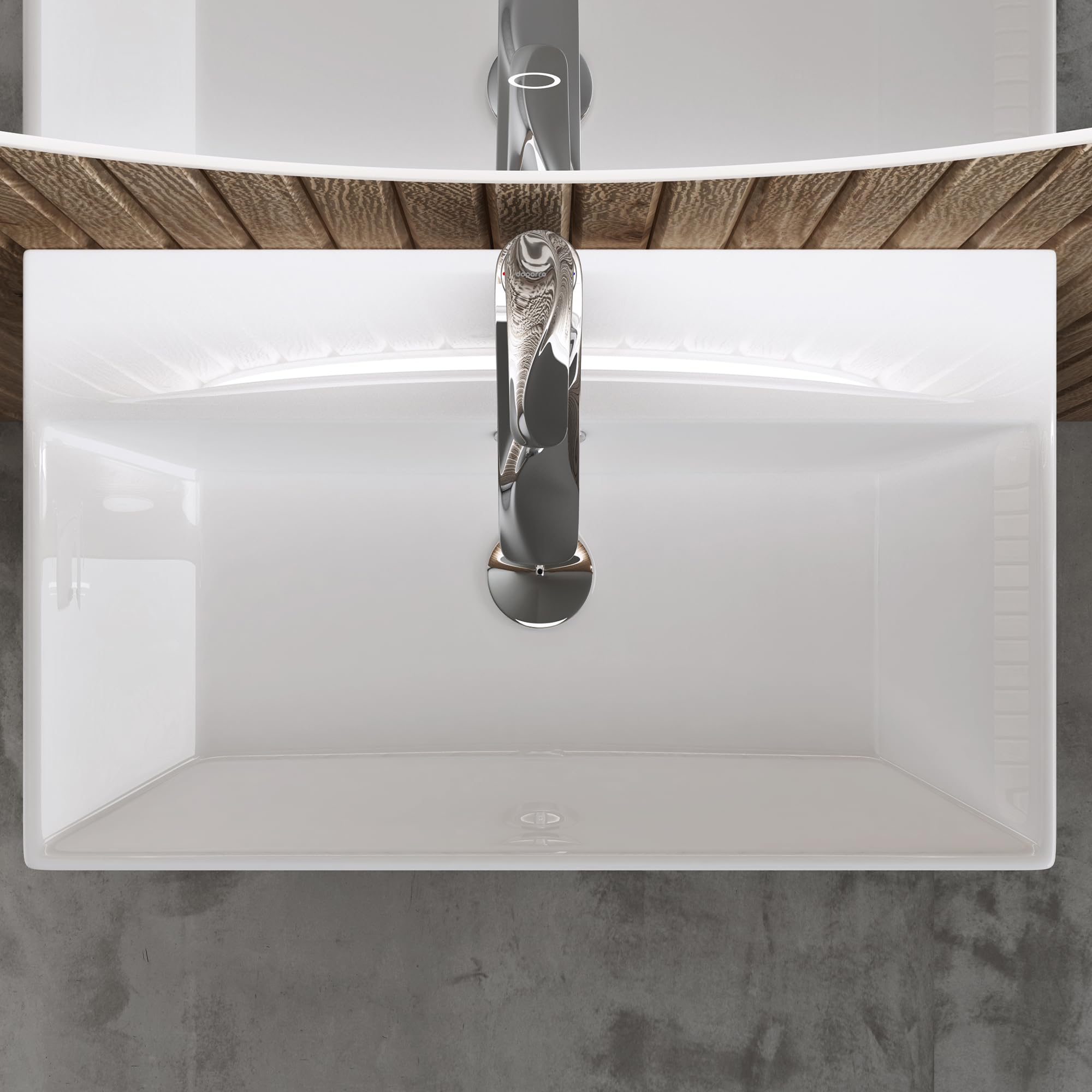 doporro Lavabo à Poser Blanc Vasque Suspendu en Céramique Lave Mains Rectangulaire de Qualité pour Salle de Bain 60x36x13cm Brüssel206 - 3