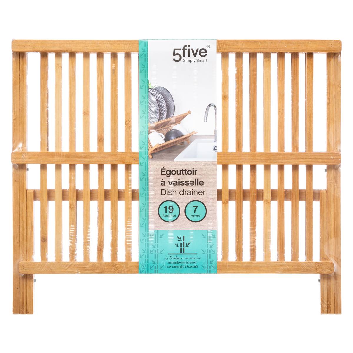 Égouttoir pliant 2 niveaux bambou - 5five - 2