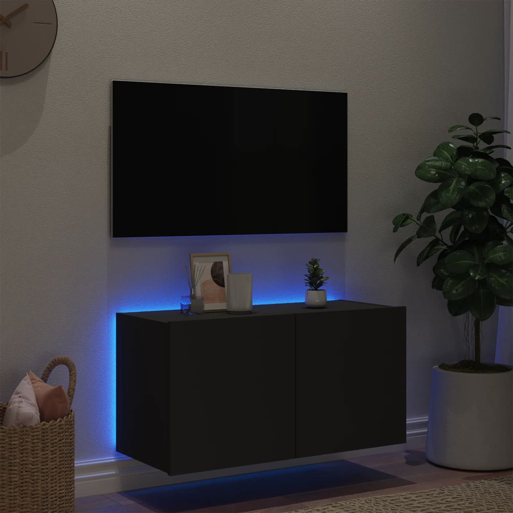 Meuble TV mural avec lumières LED noir 80x35x41 cm vidaXL | Leroy Merlin