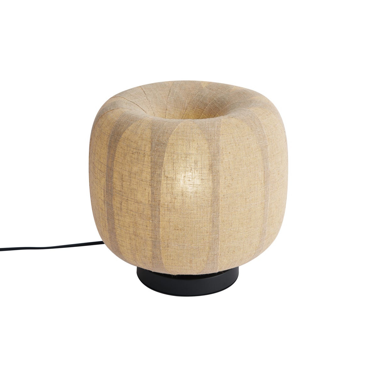 Lampa stołowa Japandi czarna z beżowym lnianym abażurem 27 cm - Nami
