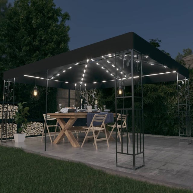 Gazebo da Giardino | Gazebo da Esterno con Tetto Doppio e Luci LED 3x4 m Antracite CFW37163