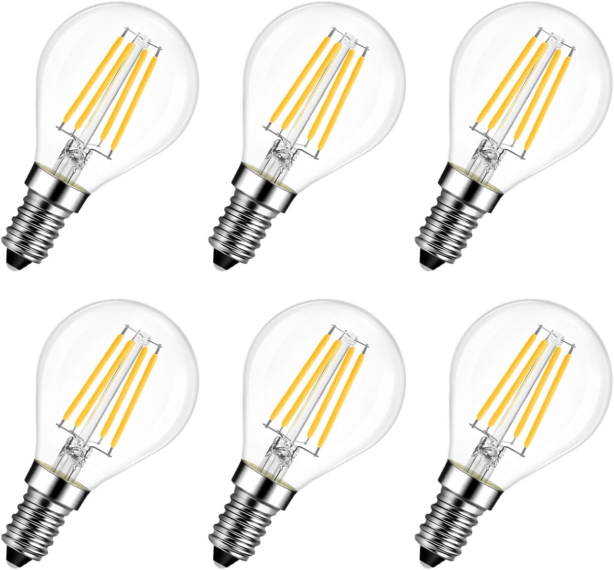 Opakowanie 6 żarówek LED E14 4W z żarnikiem, retro, 2700K, ciepła biel, nieściemnialna