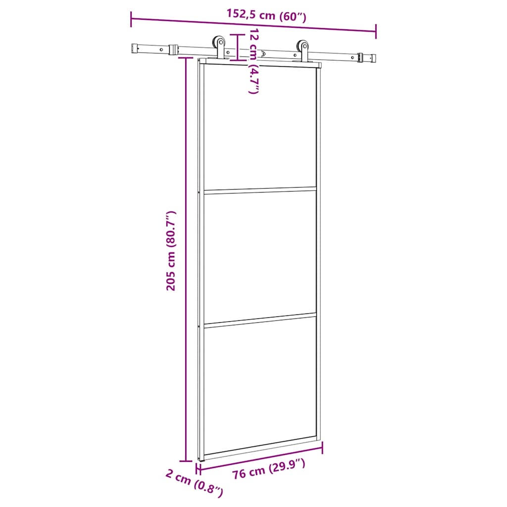 Puerta corredera con set herrajes vidrio ESG aluminio 76x205 cm vidaXL - 8