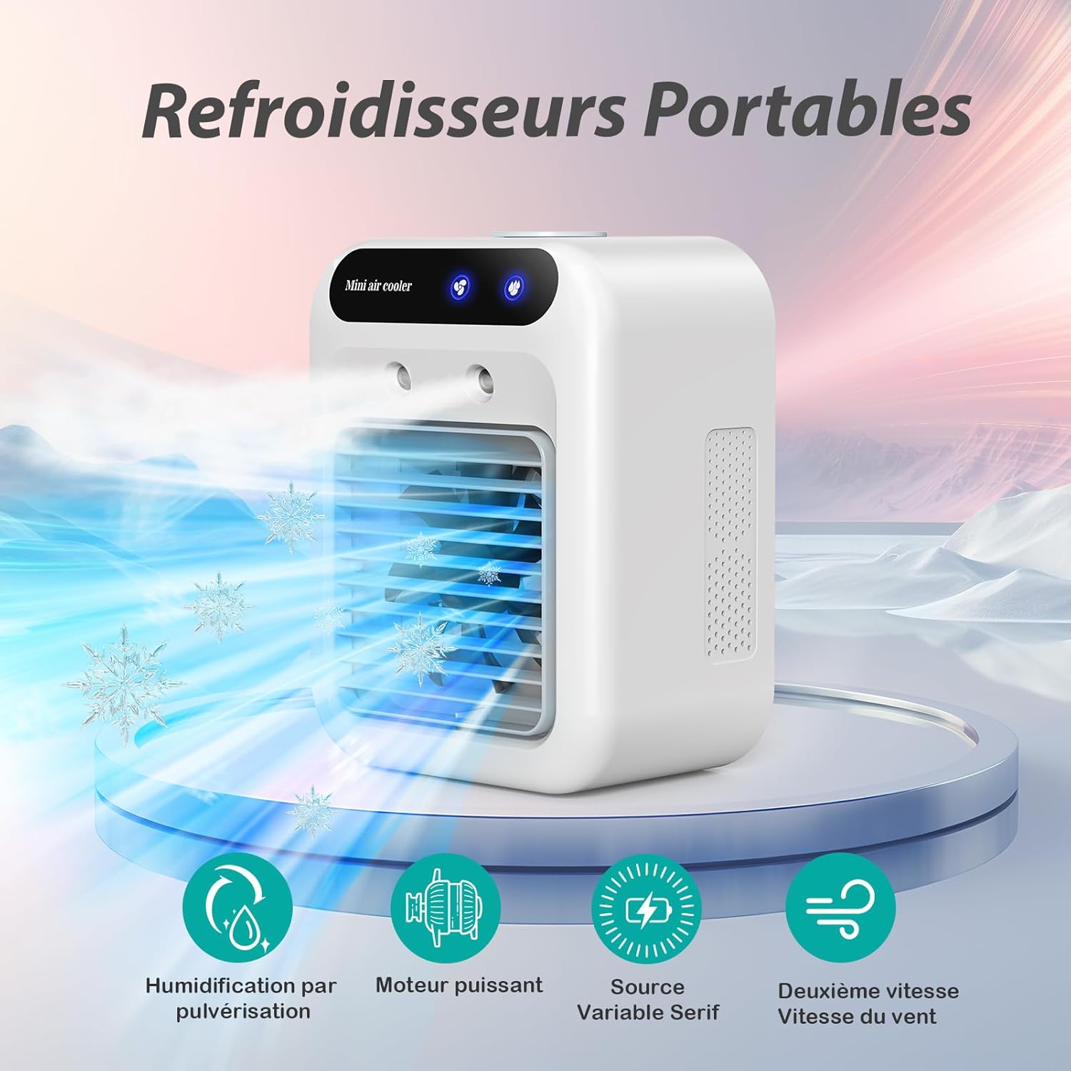 Refroidisseur d'air portable, mini climatiseur mobile, ventilateur refroidisseur pour la maison, la chambre, le bureau - 2