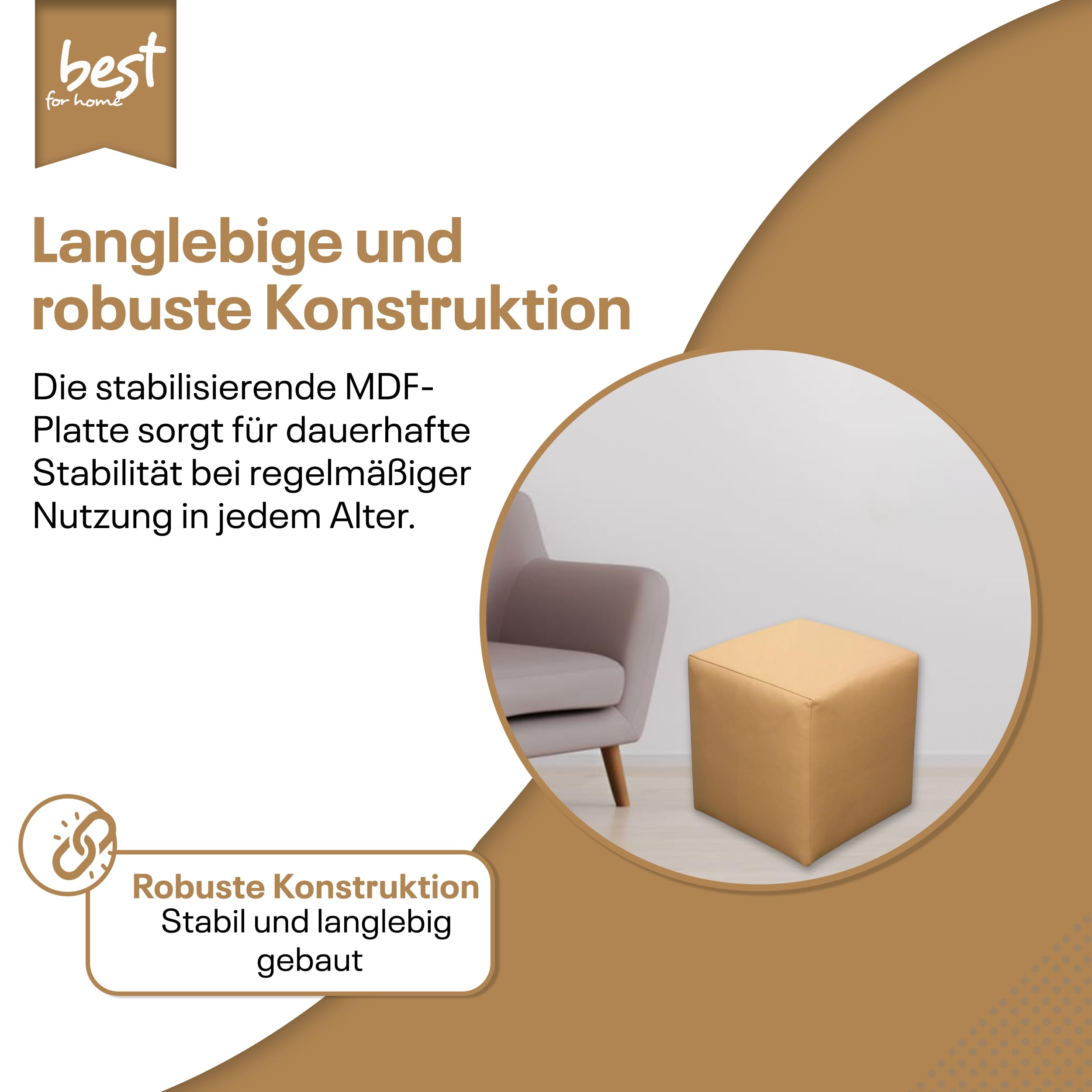 Sitzwürfel / Siège Pouf - Beige, 40X40X40 Cm, Assise Rembourrée En Simili Cuir, Confortable Pour Salon, Chambre Ou Bureau - 2