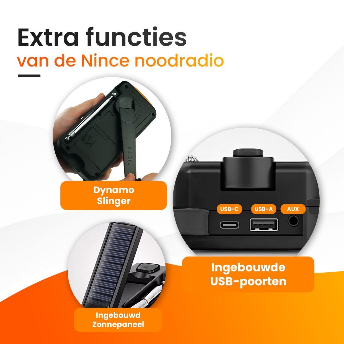 Radio Solaire Radio Portable, d'urgence Météo 4000mAh Radio à Manivelle avec FM/AM/SW Radio Dynamo, avec Lampe de Poche LED/Alarme SOS/Câble USB - 8