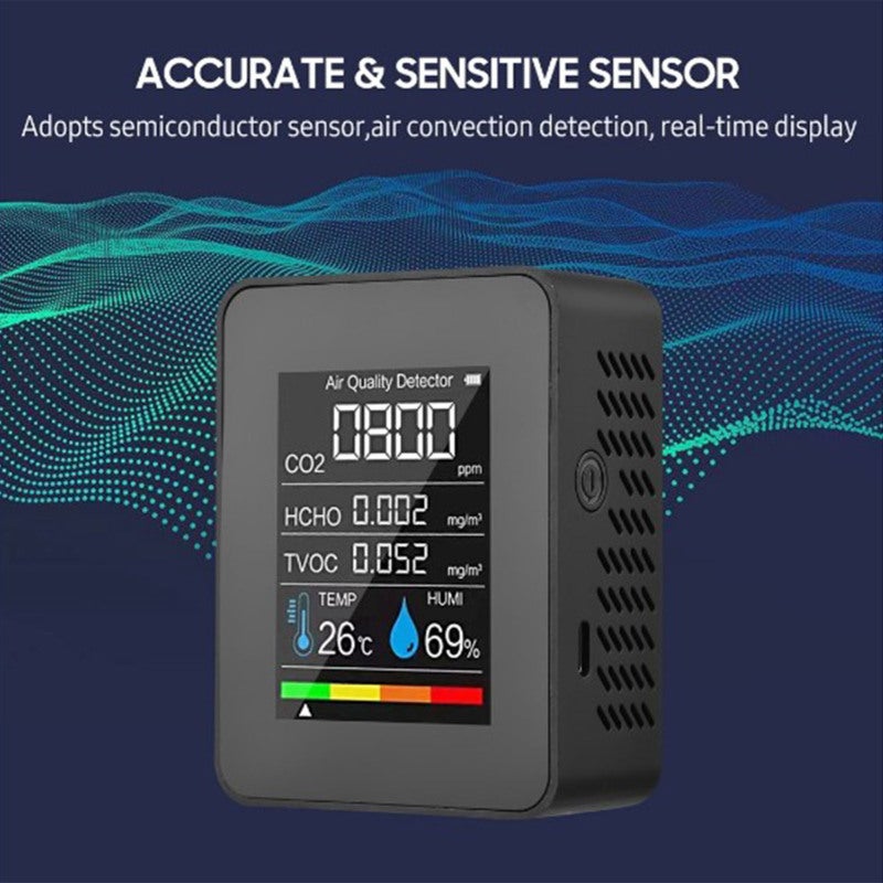 Detector de formaldehído, sensor TVOC, CO2, PM2.5, temperatura, humedad, analizador de calidad del aire 5 en 1, negro,detector co2 - 5