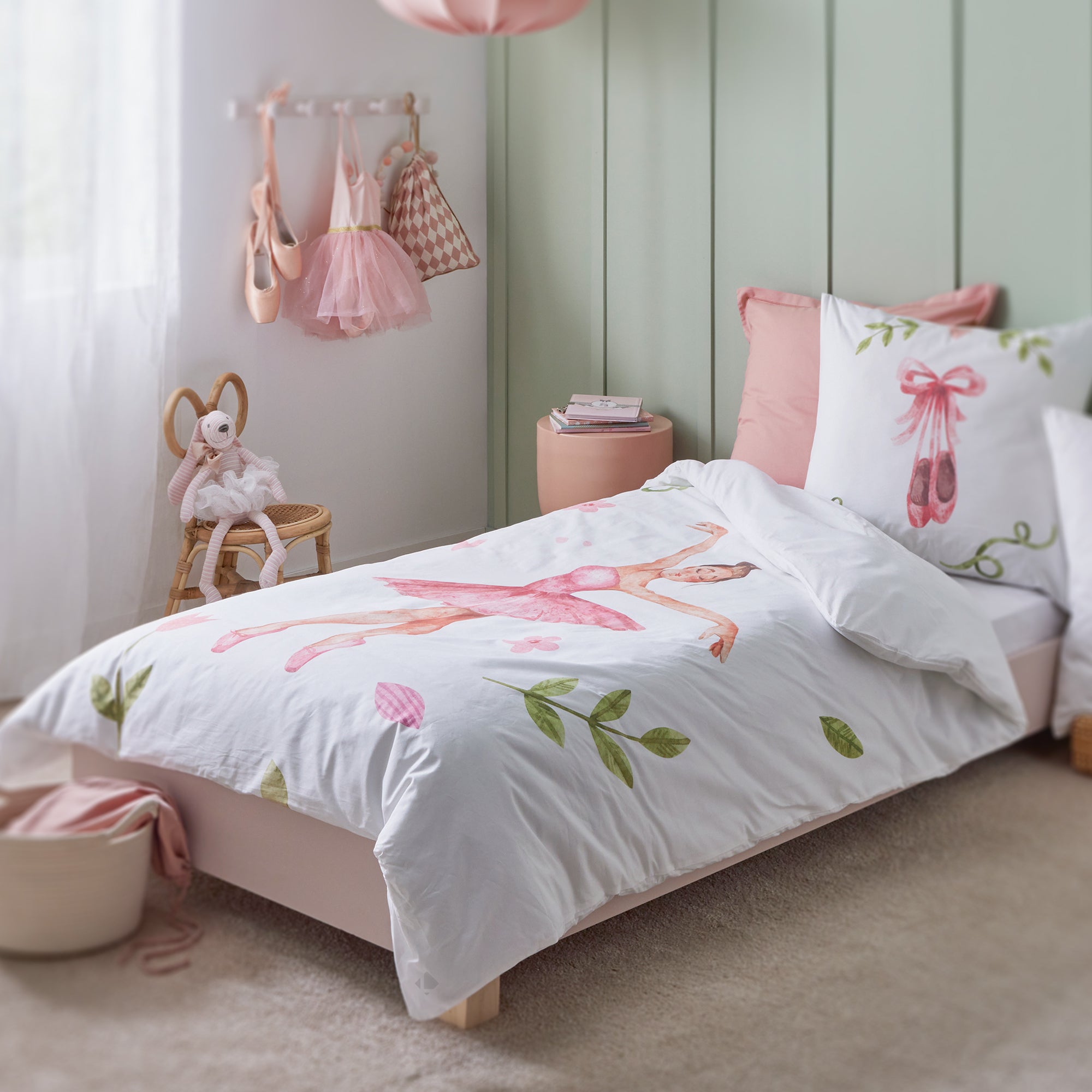 Parure De Couette 140x200 Cm 2 Pièces (housse + Taie) En Percale De Coton 80 Fils/cm² - Modèle La Marquise Blanc & Rose
