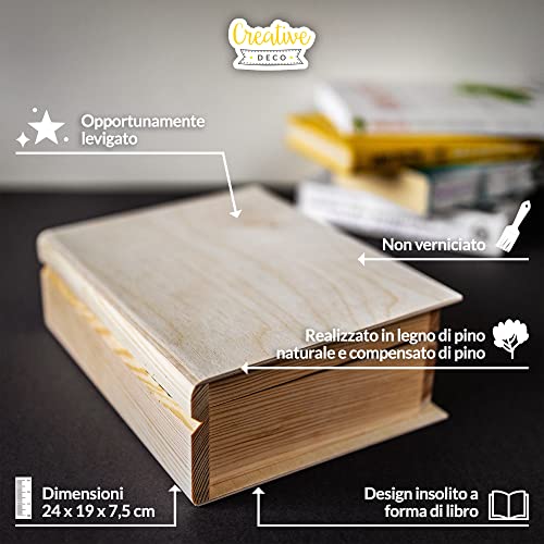 Creative Deco Boite de Rangement Boîte de Livre en Bois | 24 x 19 x 7,5cm | Decoration de Bibliotheque | Non-Peint | Coffre Caisse | Coffret Souvenirs - 8