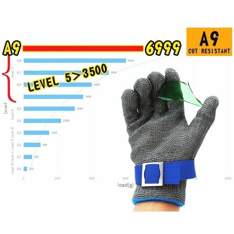 Gants Anti-coupures Grade 9 Leapiture - Maille Acier Inoxydable - Taille XL - Pour Cuisine, Boucherie, Jardinage