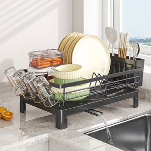 Scolapiatti Sopra Lavello 74,9 Cm – Organizer Da Cucina In Acciaio Con Portautensili E Copertura Antipolvere – Bianco, Salvaspazio, Antiruggine - 3
