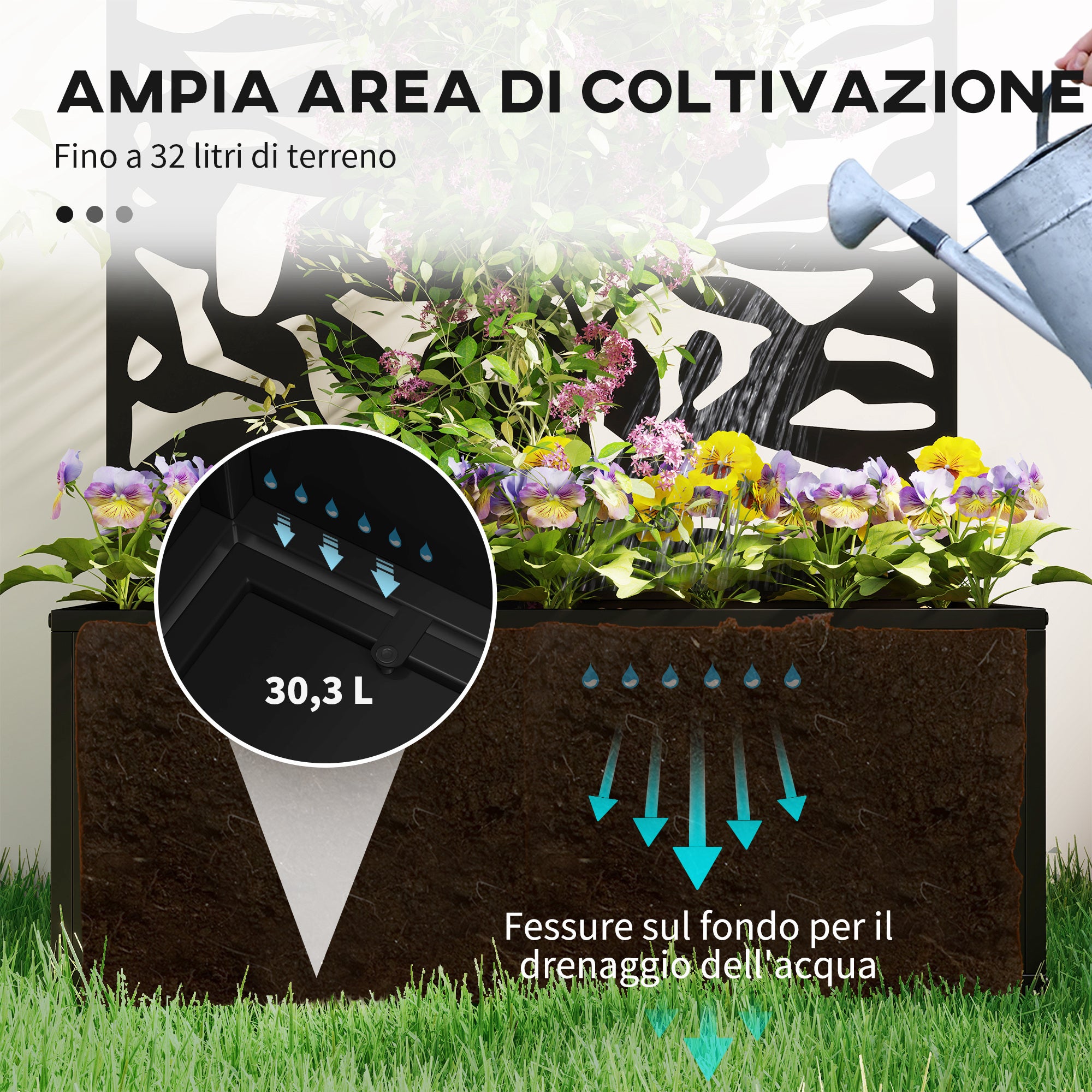 Outsunny Fioriera con Spalliera per Rampicanti in Acciaio, Montaggio a Parete o a Terra, 61x23x113 cm, Nero - 4