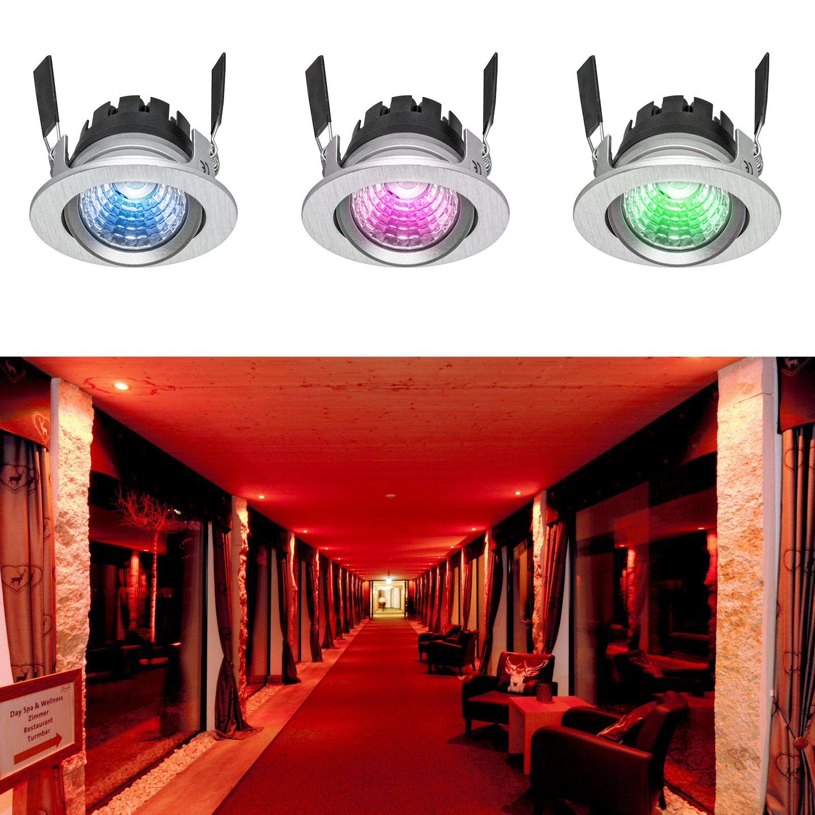 Faretto spot incasso multicolor dimmerabile LED 8W RGBW RGB 3000K DMX 24V tondo orientabile cromoterapia interni effetti luce colorata soffitto SILVER - 6