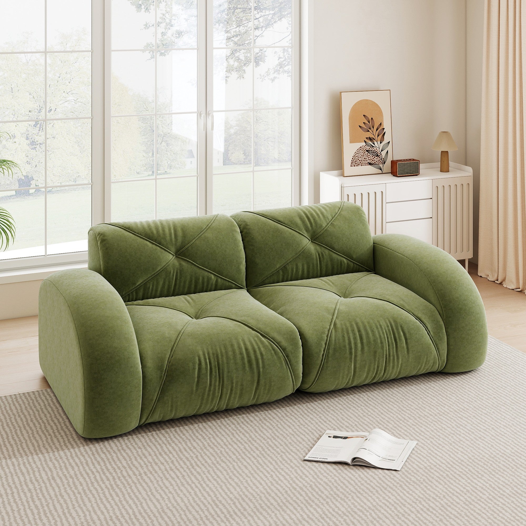 Canapé 2 places modulable sans cadre, mousse haute densité 32D, tissu ...