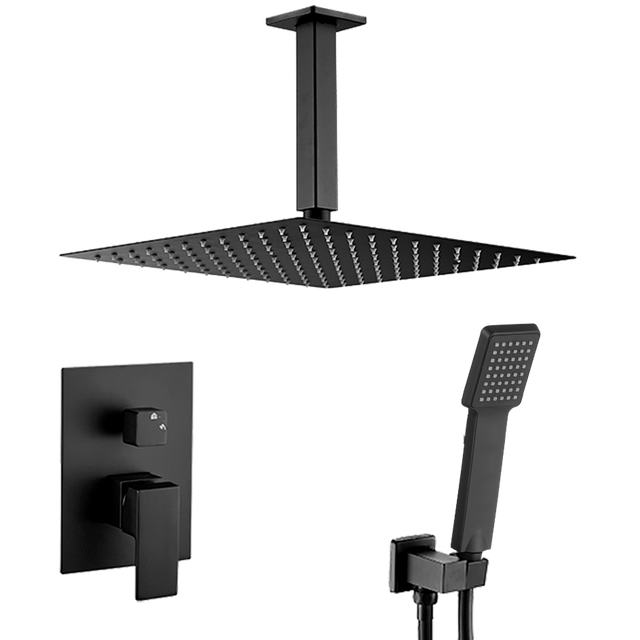 Valaz Douche de plafond encastrée monocommande carrée noir mat - Série Eresma - 30 cm