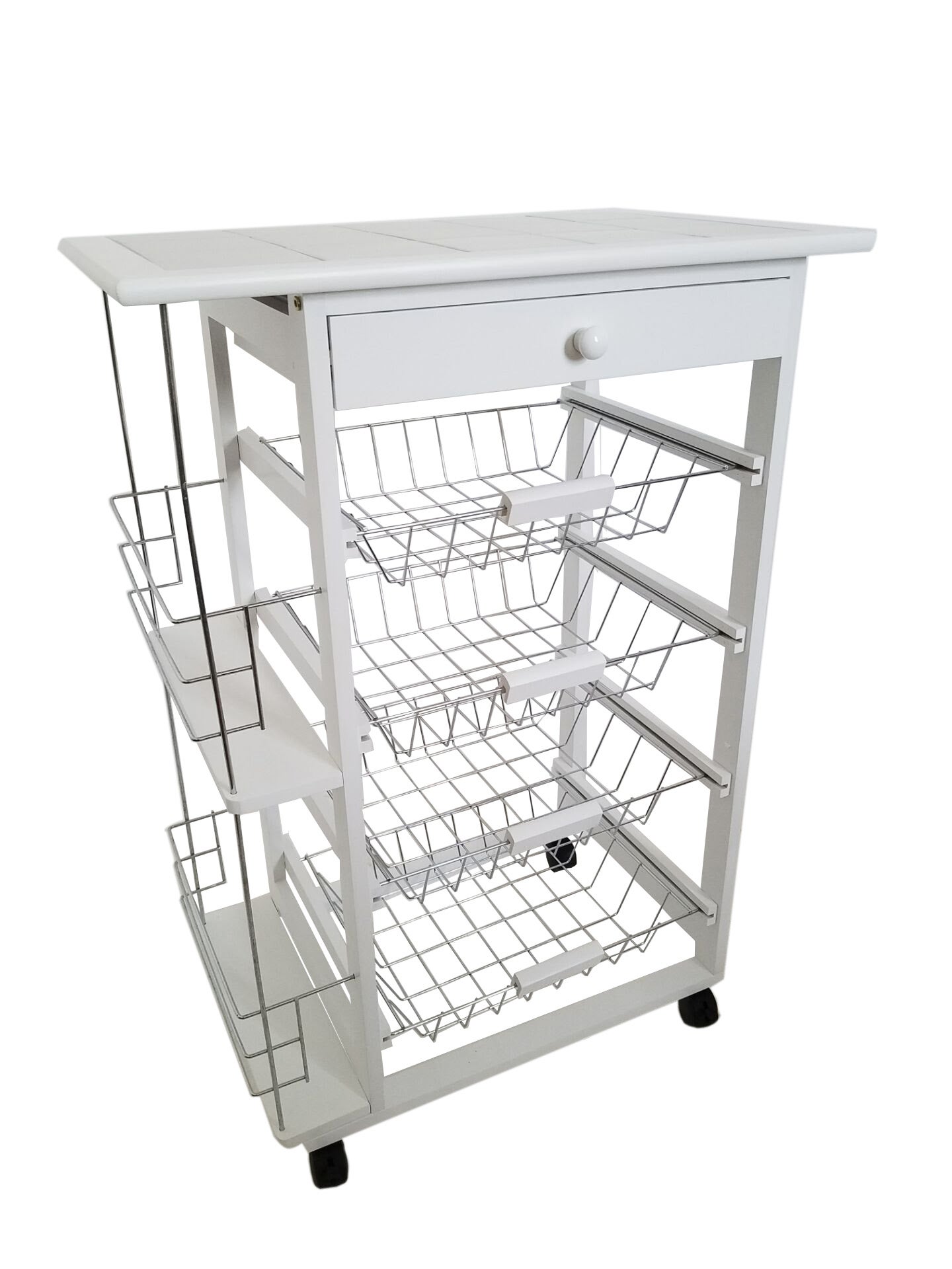 Meyvaser - Bahia 5 White Kitchen Trolley z pokrywką i stojakiem na butelki 82 x 57 x 37 cm