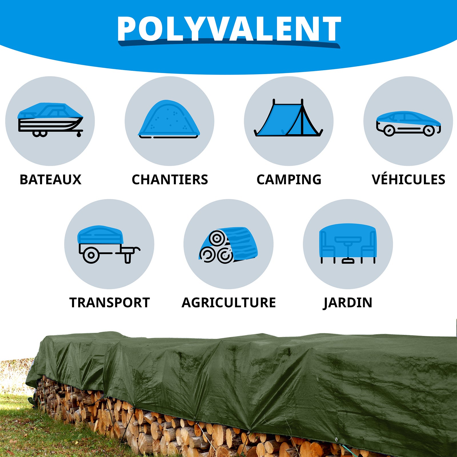 Bâche de protection ultra résistante 140 g/m² Vert 6 x 10 m - 5