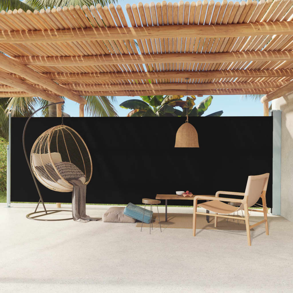 Toldo lateral | toldo exterior | toldo parasol retráctil de jardín negro 180x600 cm cfw121231