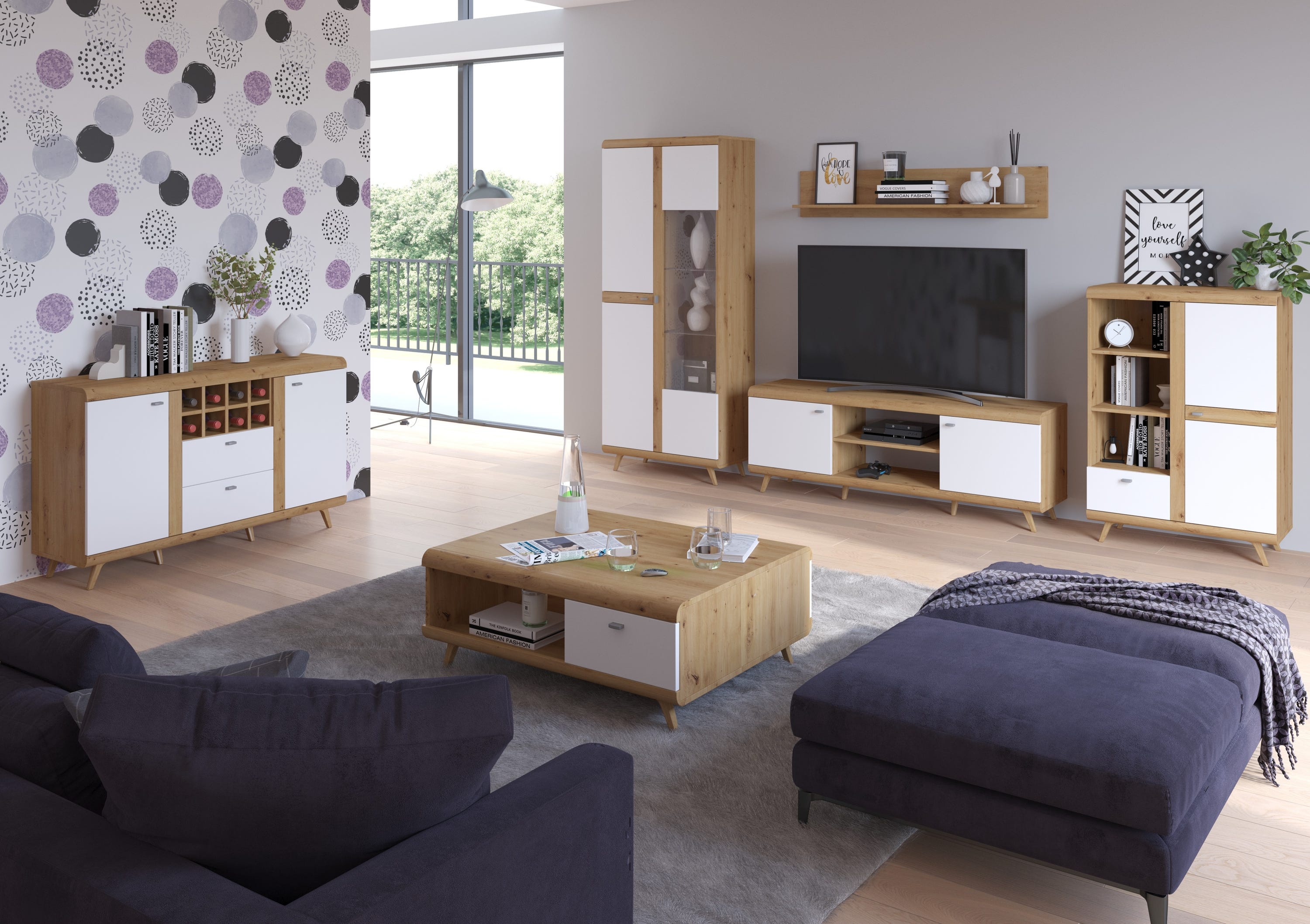 Ensemble meuble TV BERGEN 156 cm - Composition: Ensemble TV + buffet ...