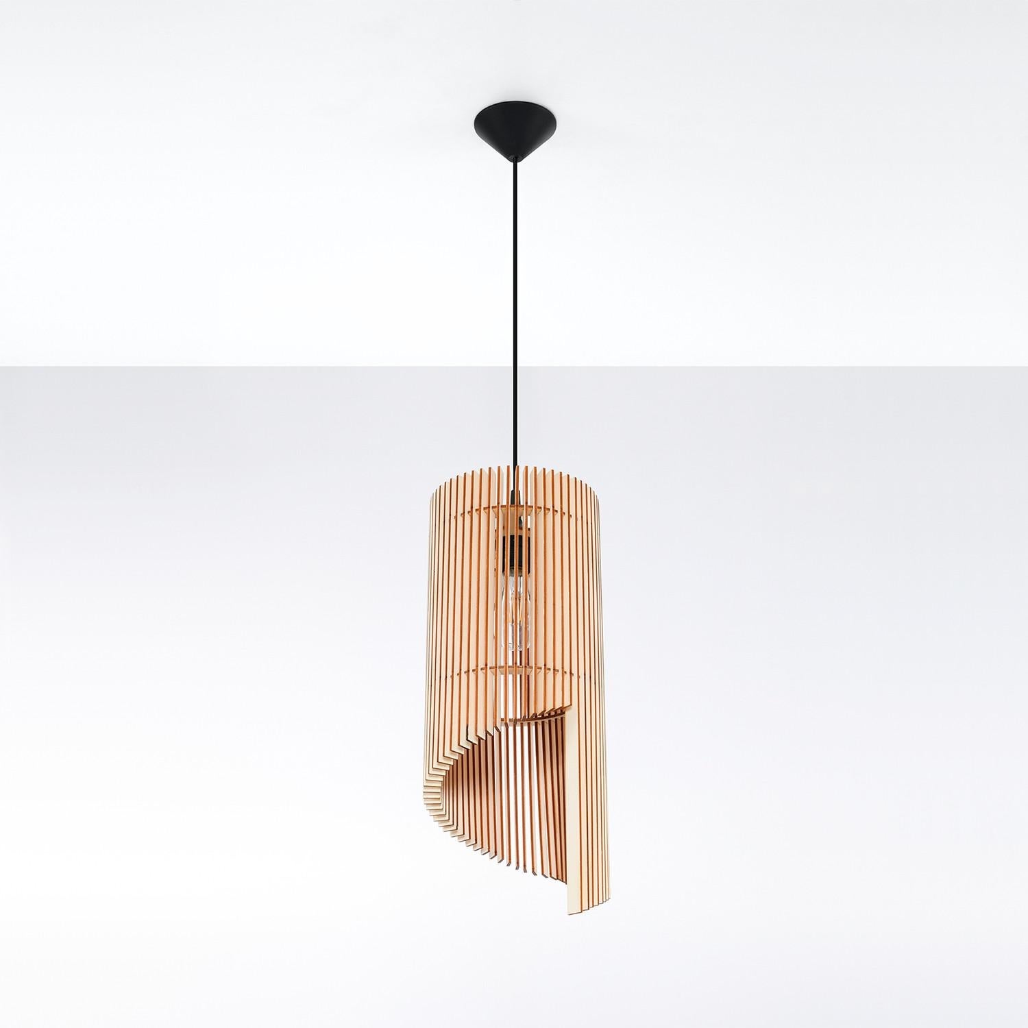 Lampa sufitowa wisząca Alexia czarna-naturalne drewno 1xE27x60W wym: 95 x 21 x 21 cm metal Sollux Lighting